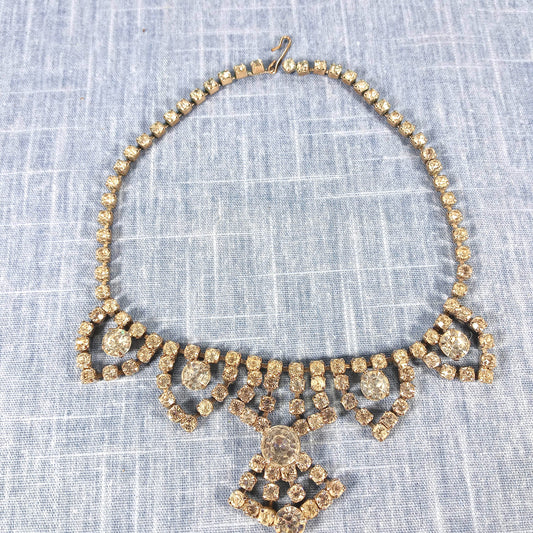 1950s Vintage Tiered Pendant Necklace with Clear Rhinestones