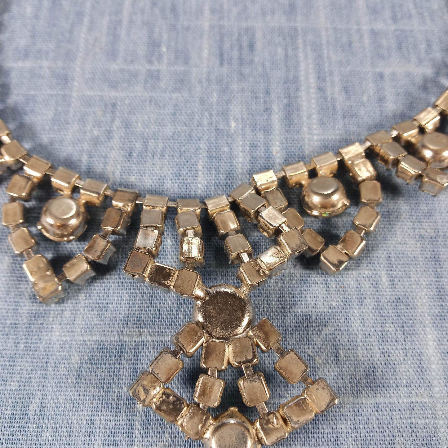 1950s Vintage Tiered Pendant Necklace with Clear Rhinestones