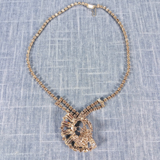 1990s Vintage Pendant Necklace with Clear Rhinestones