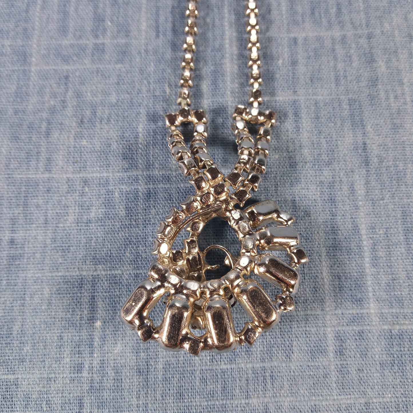 1990s Vintage Pendant Necklace with Clear Rhinestones
