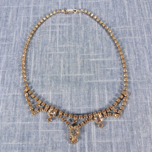1950s Vintage Necklace with Looped and Drop Clear Rhinestones