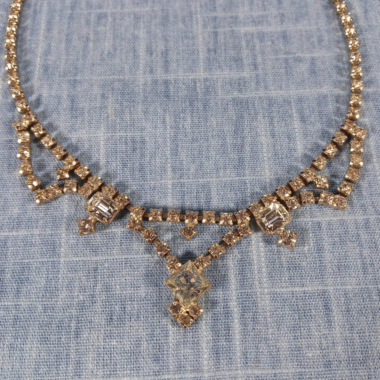 1950s Vintage Necklace with Looped and Drop Clear Rhinestones