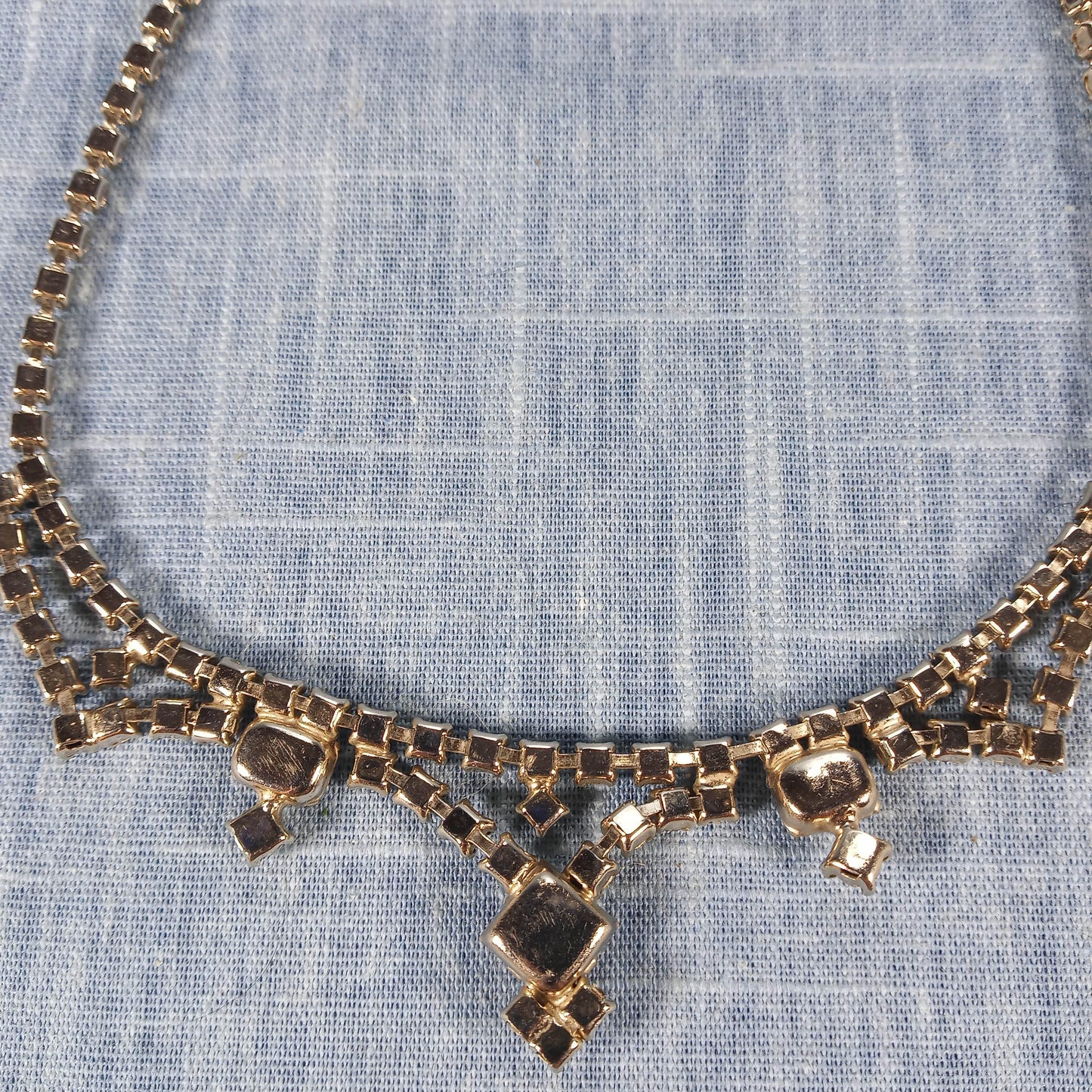 1950s Vintage Necklace with Looped and Drop Clear Rhinestones