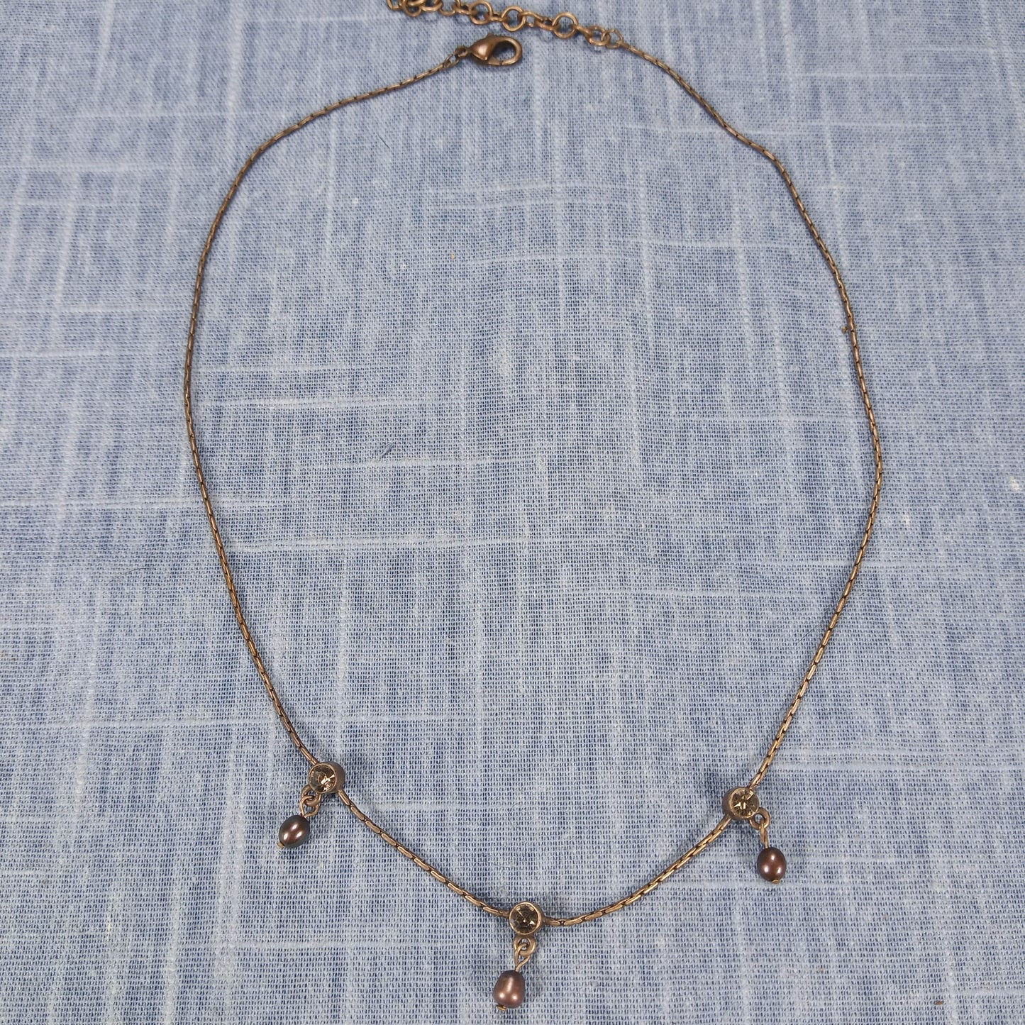 1980s Vintage Chain Necklace with Gray Rhinestones