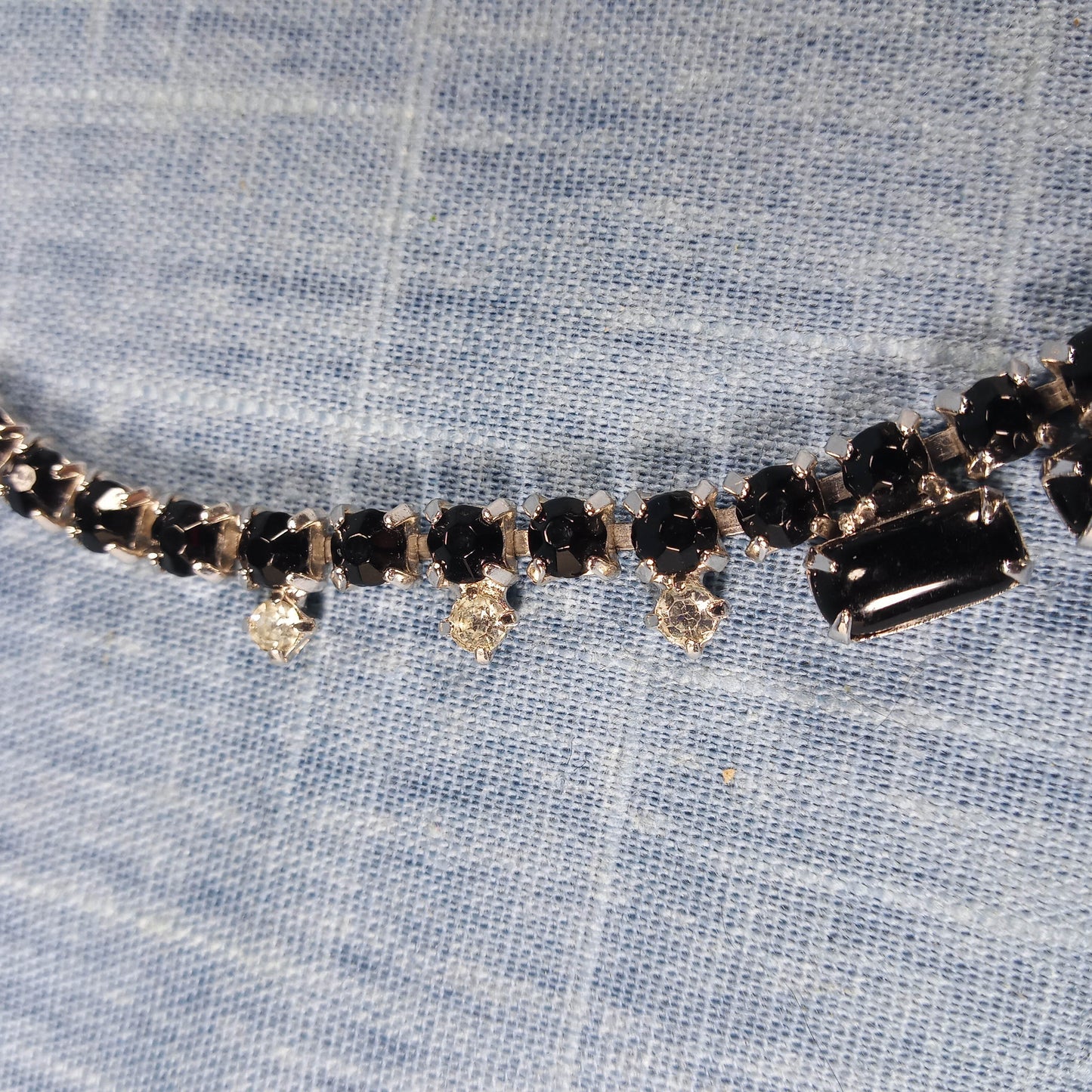1960s Vintage Necklace with Onyx and Clear Rhinestones