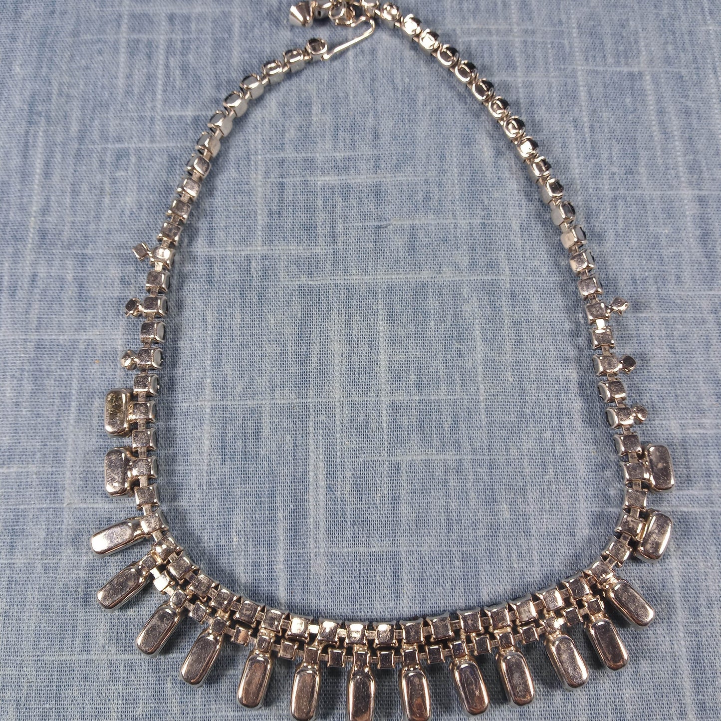 1960s Vintage Necklace with Onyx and Clear Rhinestones
