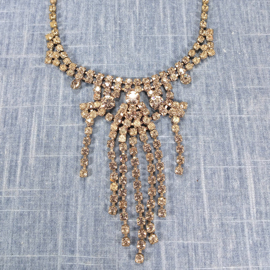 1950s Vintage Statement Necklace with Drop Strands of Clear Rhinestone