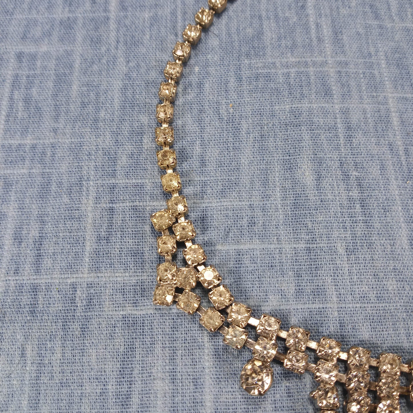 1950s Vintage Statement Necklace with Drop Strands of Clear Rhinestone