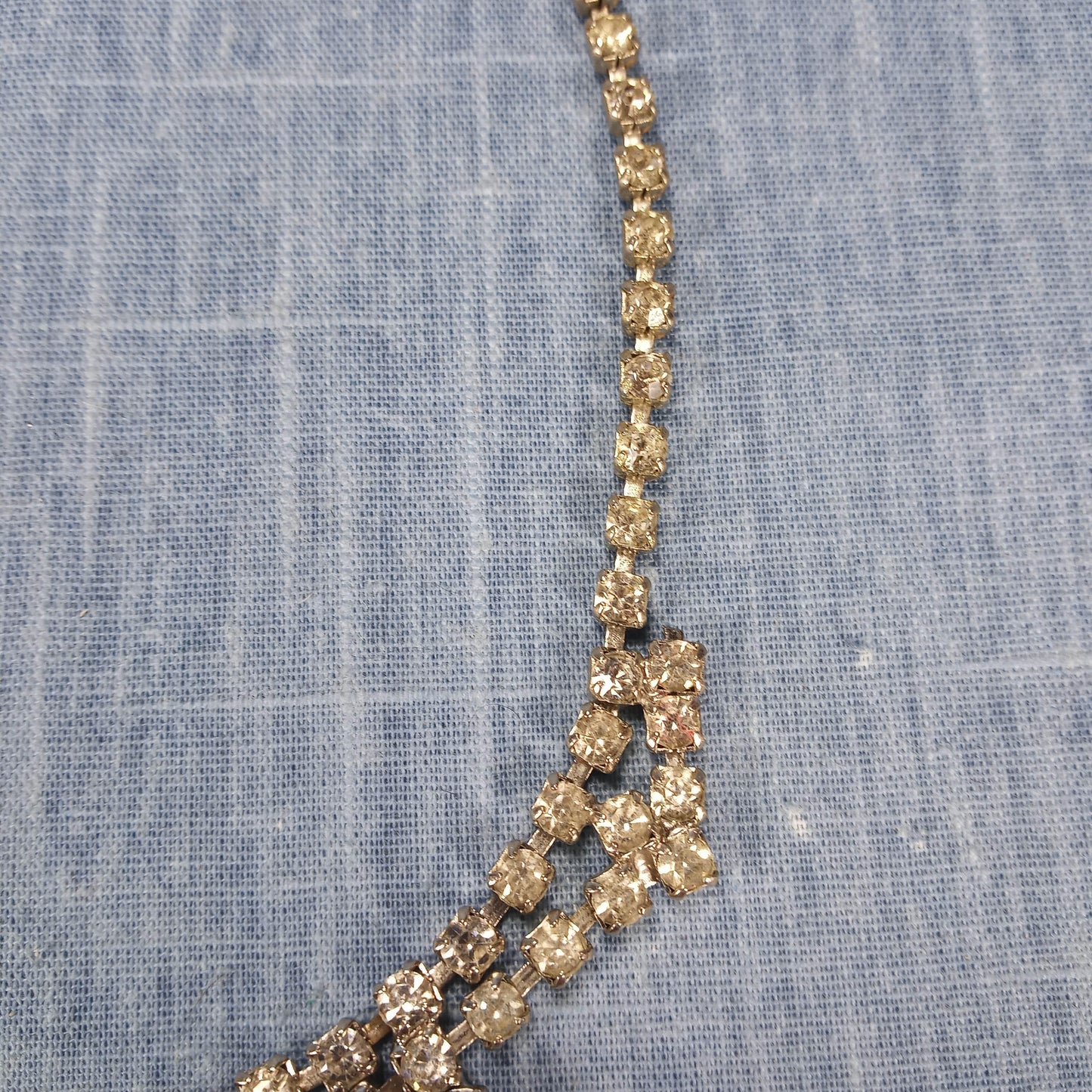 1950s Vintage Statement Necklace with Drop Strands of Clear Rhinestone