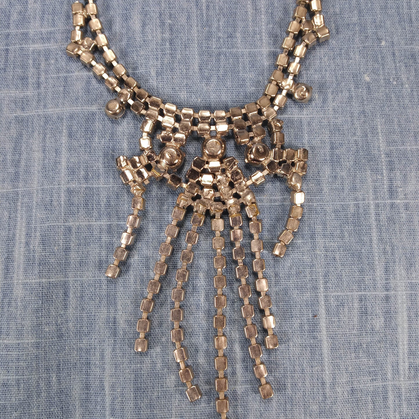 1950s Vintage Statement Necklace with Drop Strands of Clear Rhinestone