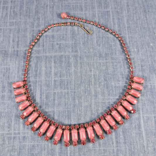 1950s Vintage Necklace with Pink Glass and Rhinestones