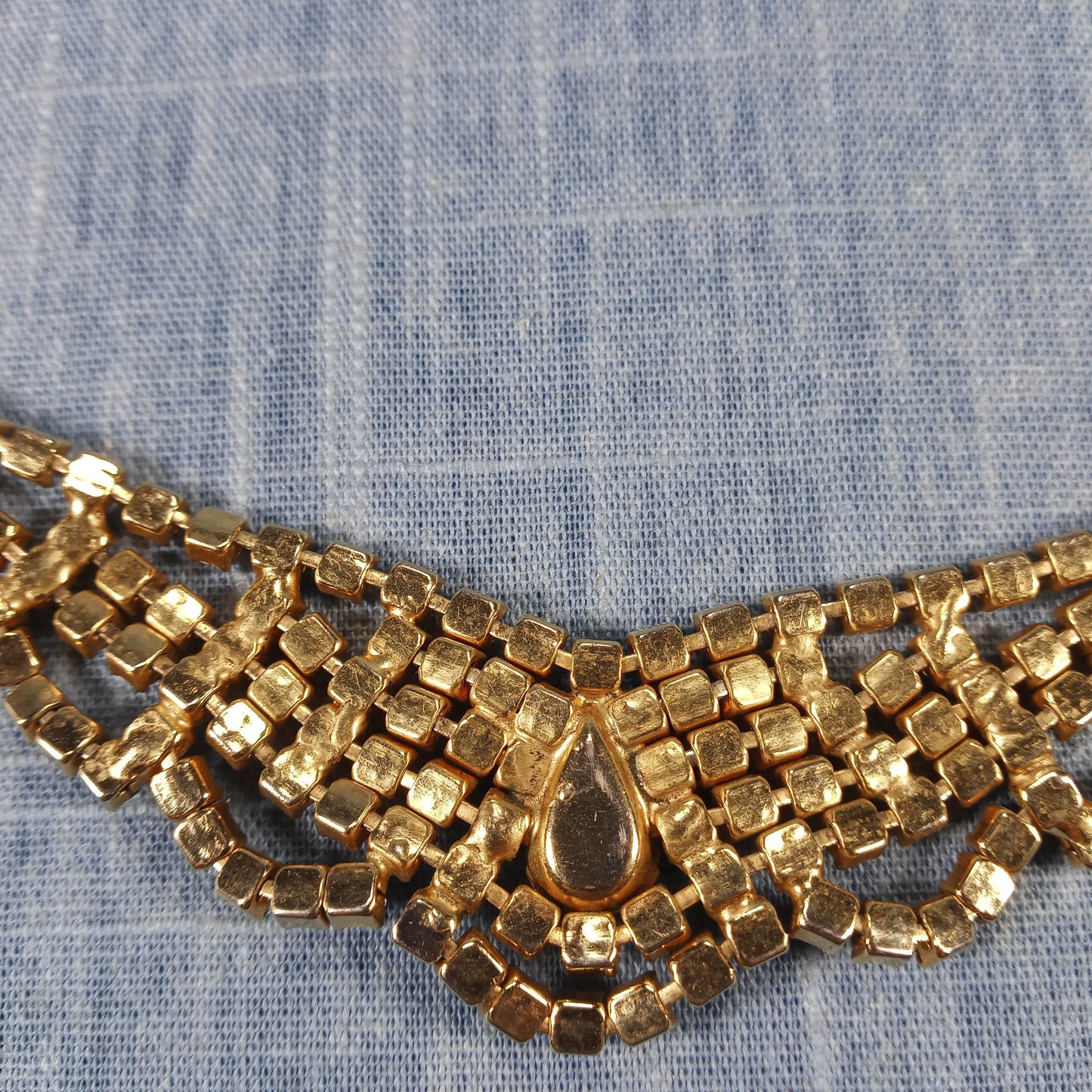 1960s Vintage Necklace with Multiple Cascading Rows of Aurora Borealis Rhinestones