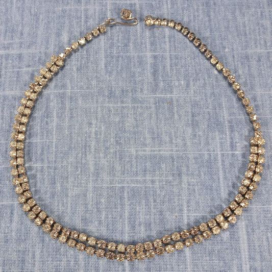 1980s Vintage Necklace with a Double Row of Clear Rhinestones