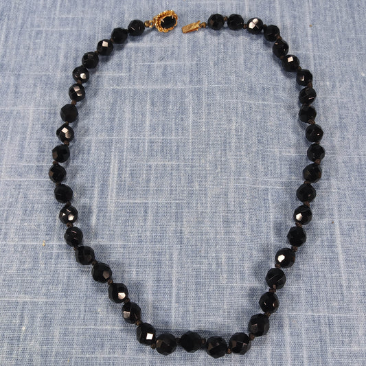 1950s Vintage Necklace with a Single String of Black Beads