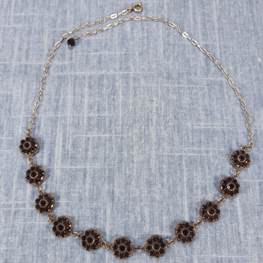 1940s Vintage Necklace with a Single Strand of Red Rhinestone Starbursts