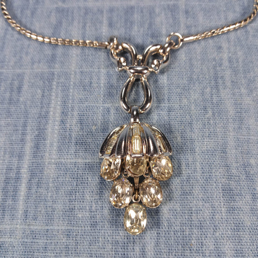 1960s Vintage Necklace with the Classic Umbrella Design and Clear Rhinestones by Trifari