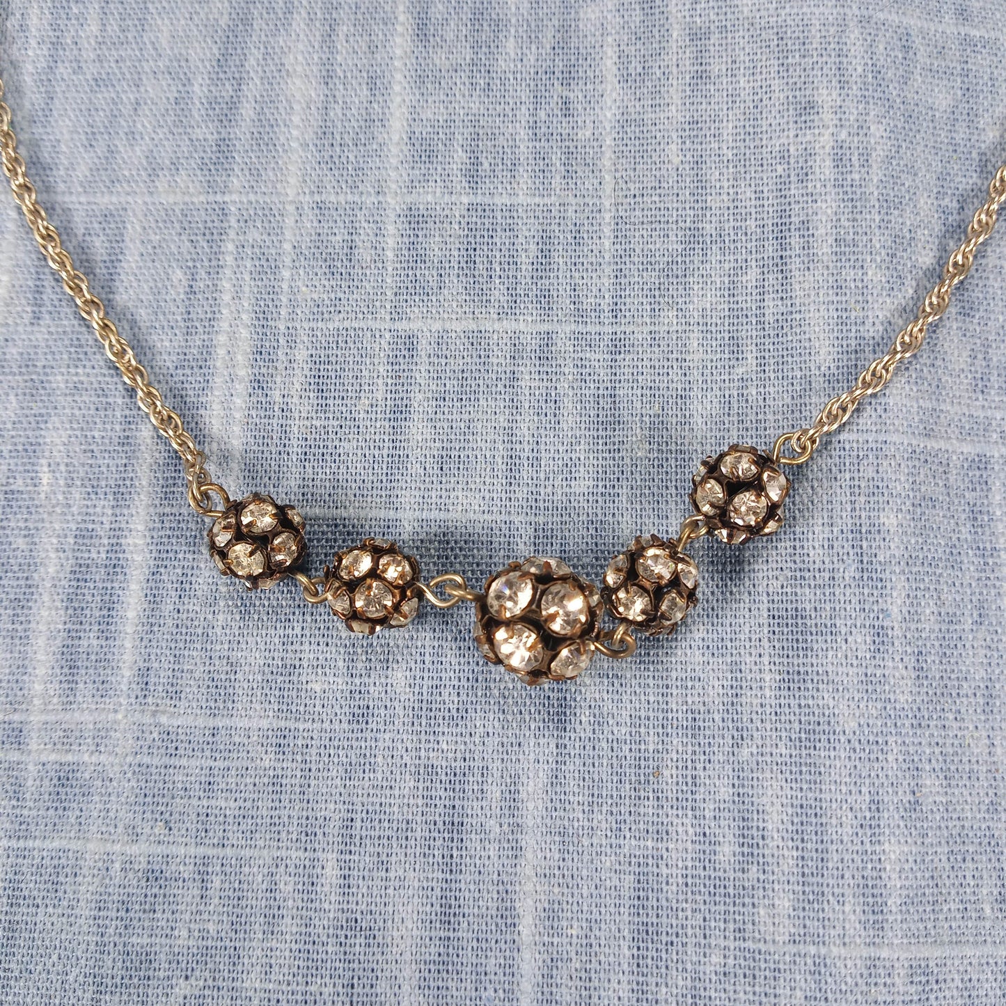 1980s Vintage Necklace with Clear Rhinestone Balls