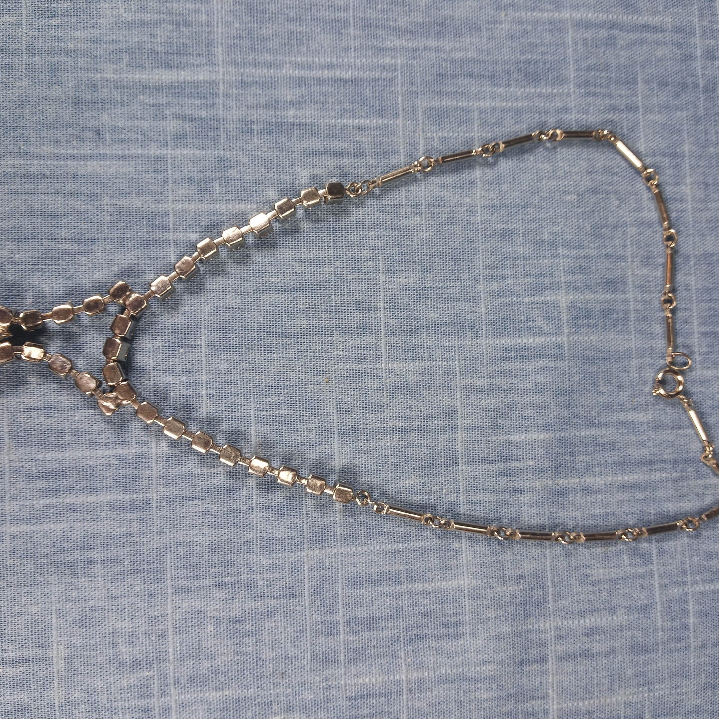 1980s Vintage Necklace with Clear Rhinestones with a Drop Pendant