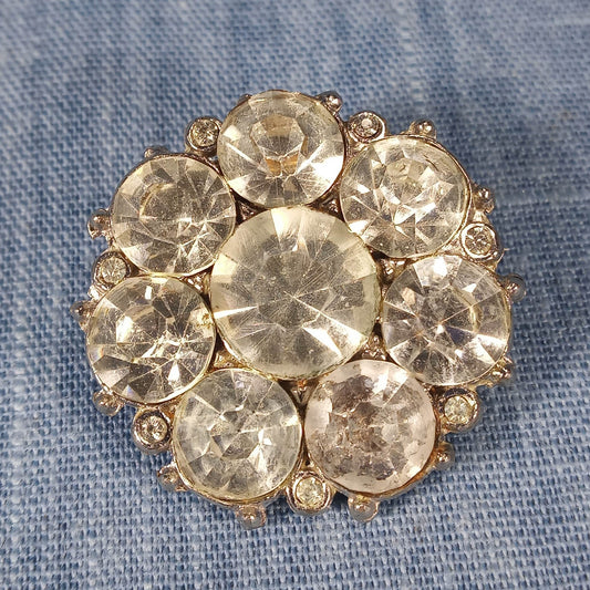 1930s Pot Metal Pin: Clear Rhinestones in a Round Starburst Pattern