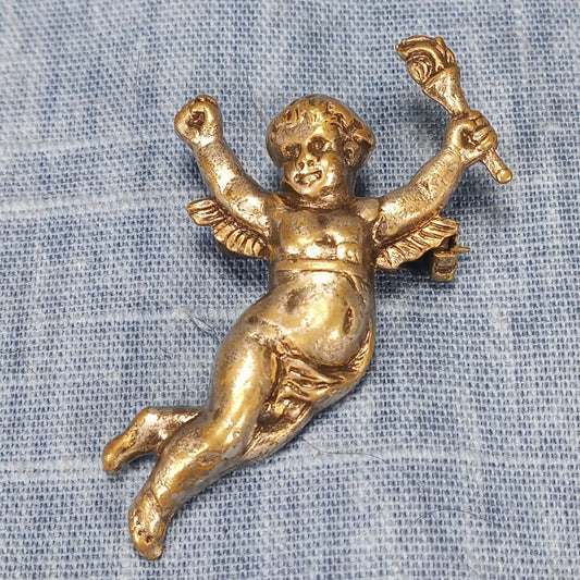 1950s Vintage Cherub Pin in Stamped Metal