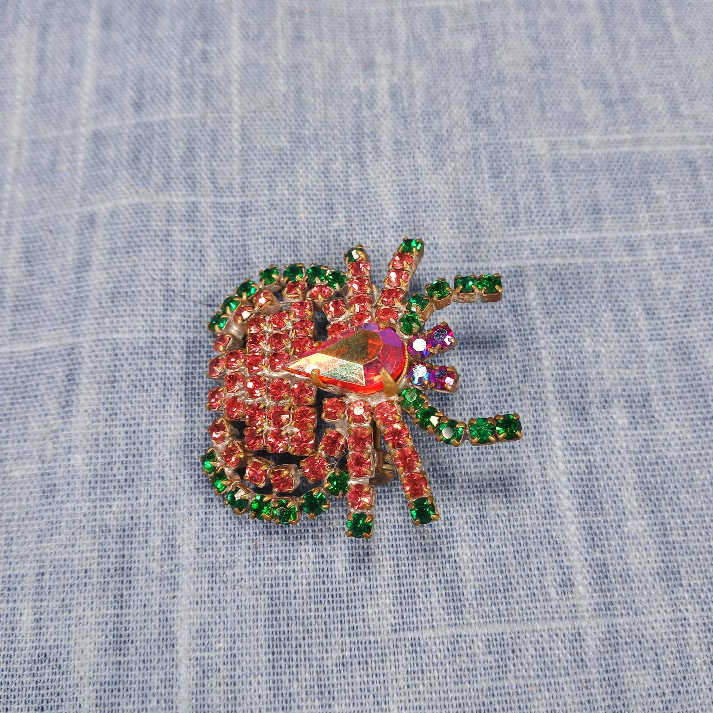 1950s Vintage Crab Pin with Red and Green Rhinestones