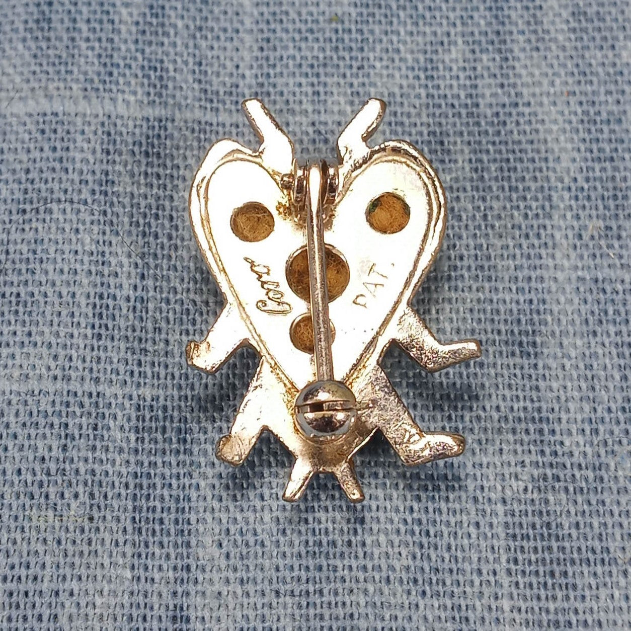 1950s Vintage Bug Pin with Clear Rhinestones and Green Enamel by Coro