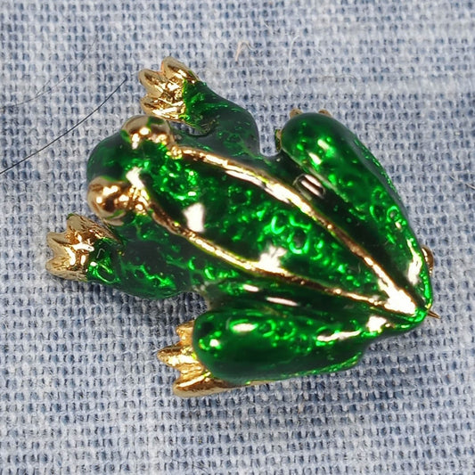 1960s Vintage Frog Pin with Deep Green Enamel