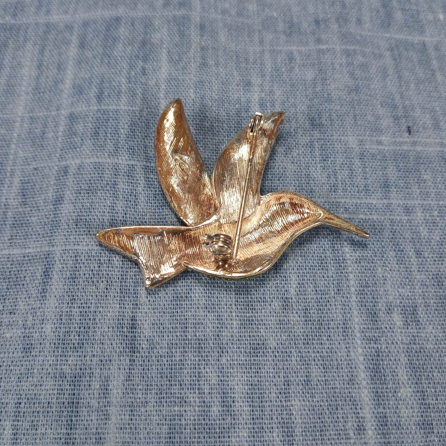 1950s Vintage Humming Bird Pin with Clear Rhinestones and Green Enamel