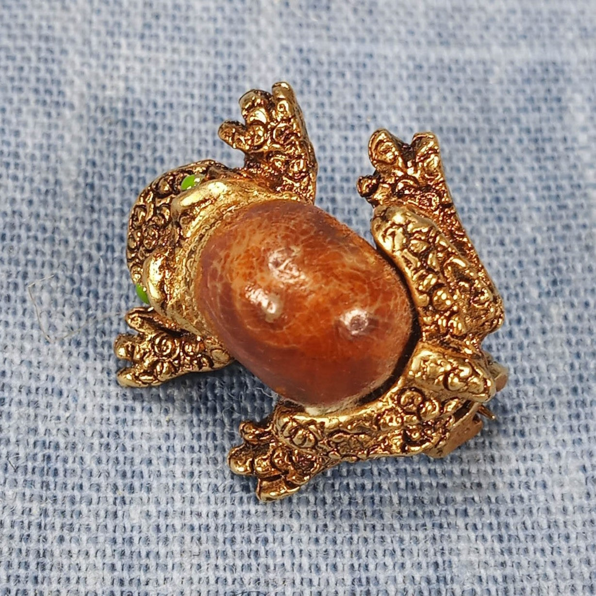1950s Vintage Frog Pin with Green Eyes