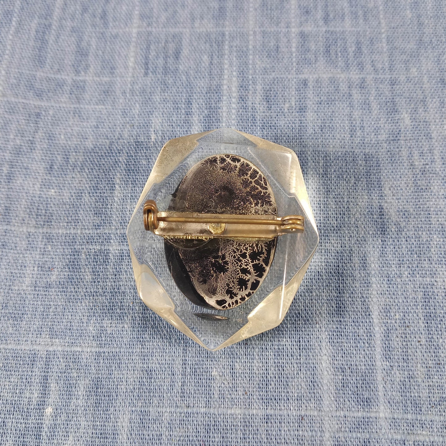1950s Vintage Cameo Pin: White Profile with Black Background on Clear Lucite