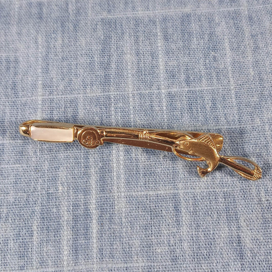1980s Vintage Tie Clip w Mother of Pearl on a Fishing Rod Catching Fish by Anson