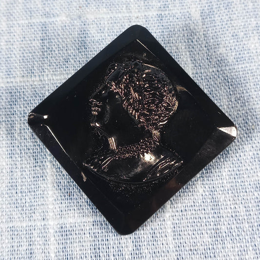 1940s Vintage Cameo Pin in All Black from Czechoslovakia