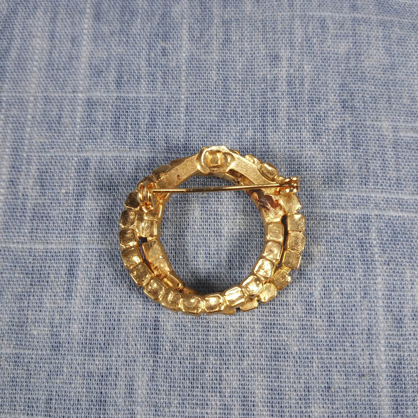 1960s Vintage Pin with Double Circle Brown and Clear Rhinestones