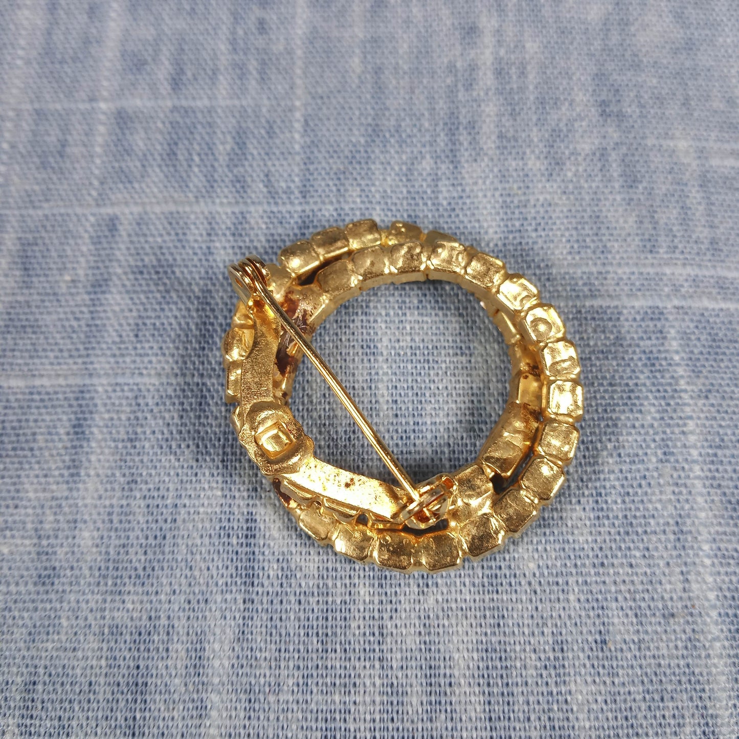 1960s Vintage Pin with Double Circle Brown and Clear Rhinestones