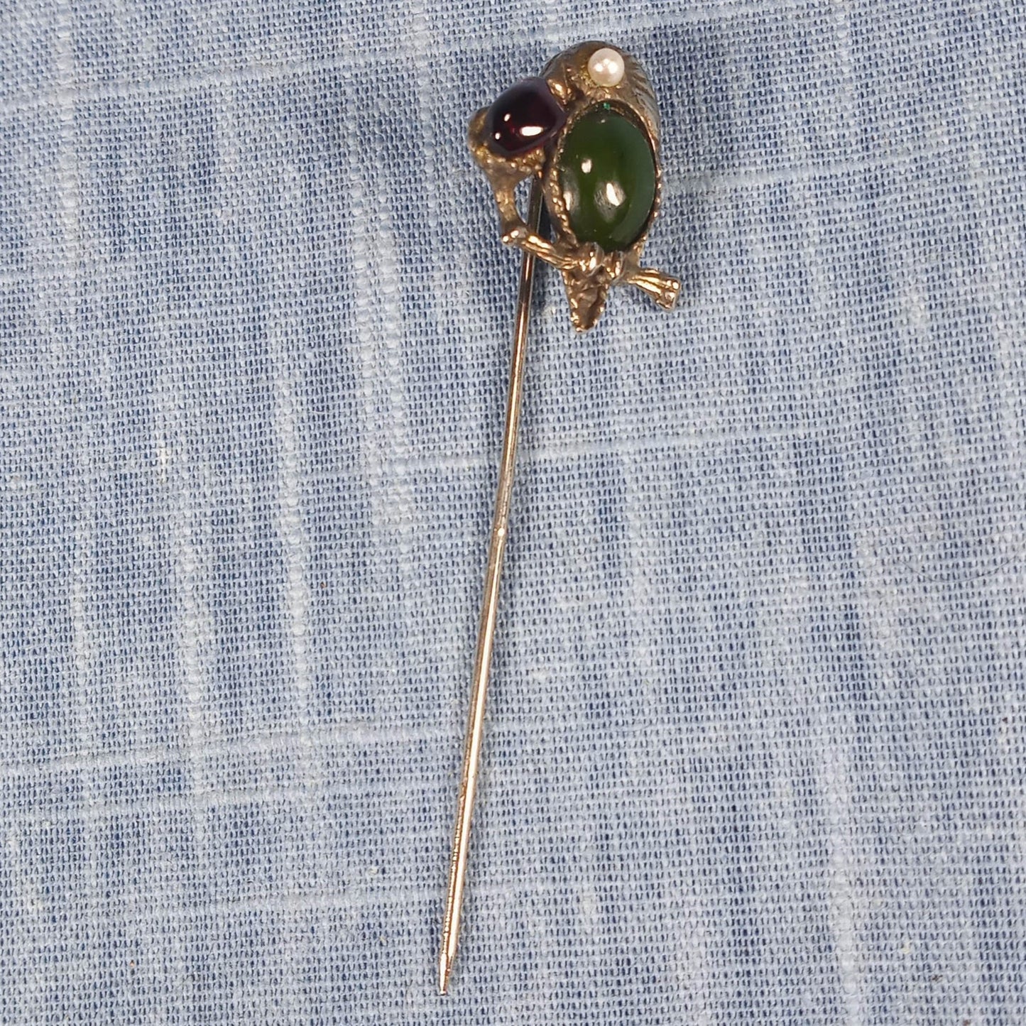1960s Vintage Parrot Stick Pin with a Red Garnet