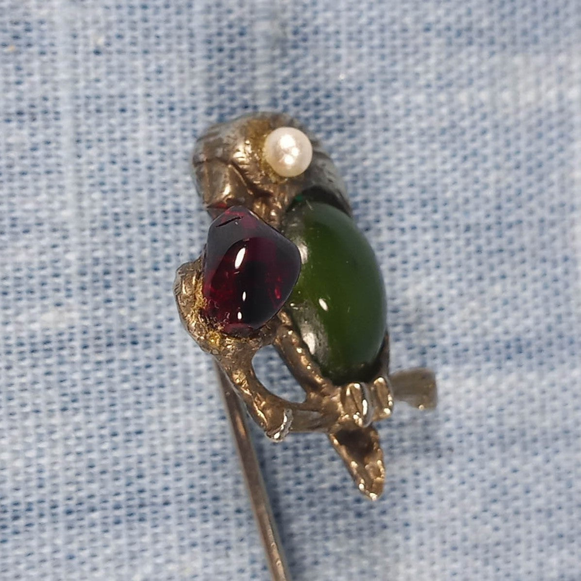 1960s Vintage Parrot Stick Pin with a Red Garnet