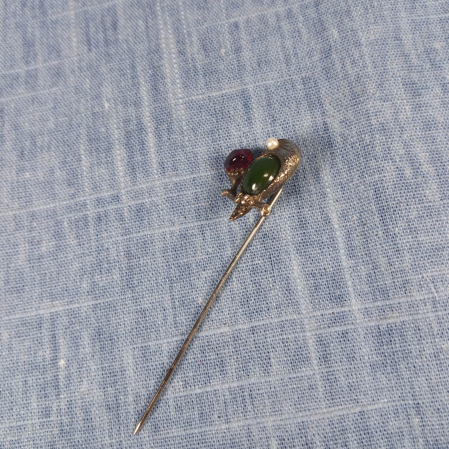 1960s Vintage Parrot Stick Pin with a Red Garnet