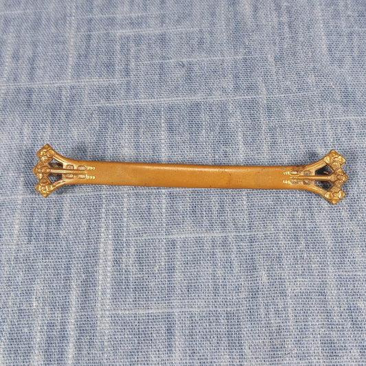 1930s Vintage Bar Pin with Gold Tone and Ornate Endings