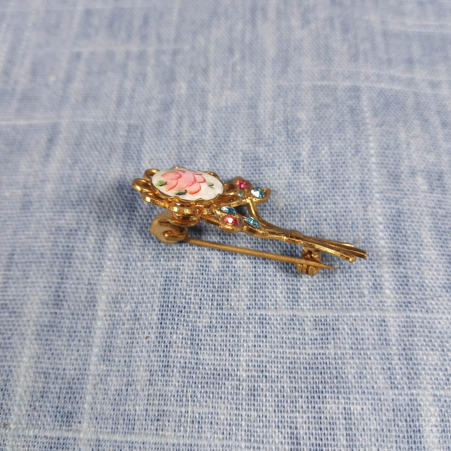 1960s Vintage Flower Pin with a Painted Red Rose