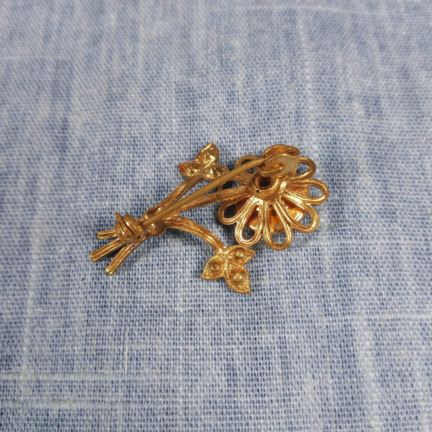 1960s Vintage Flower Pin with a Painted Red Rose