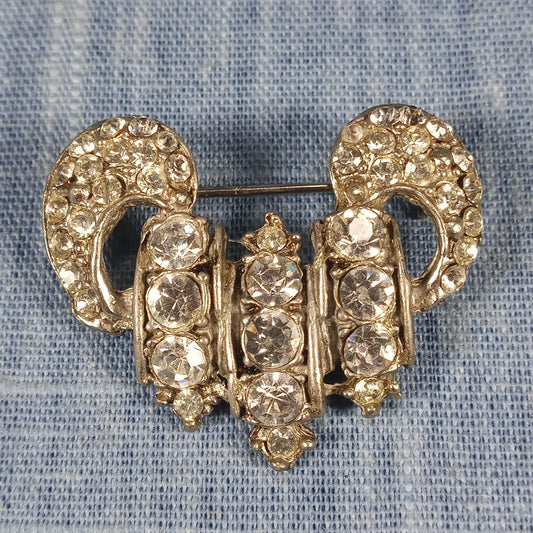 1930s Vintage Crest Pin with Clear Rhinestones