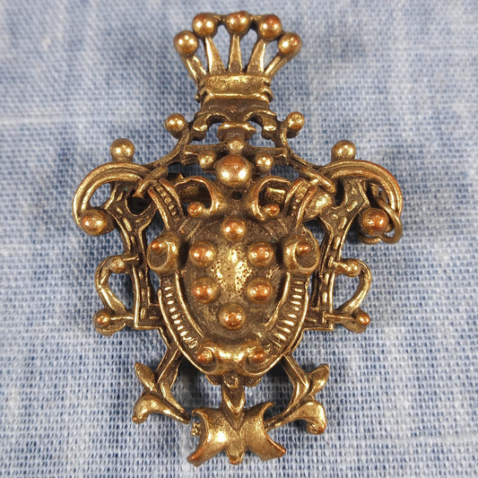 1950s Vintage Crest Pin with Gold Tone Metal and Crown