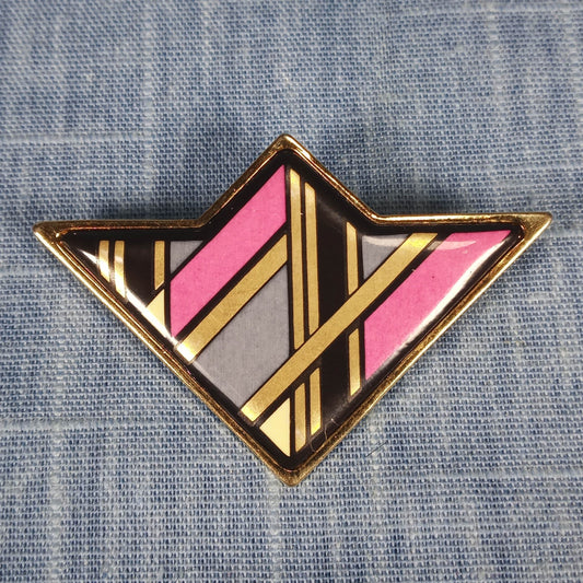 1980s Vintage Triangular Pin with Pink and Black Inlays by Michaela Frey in Austria