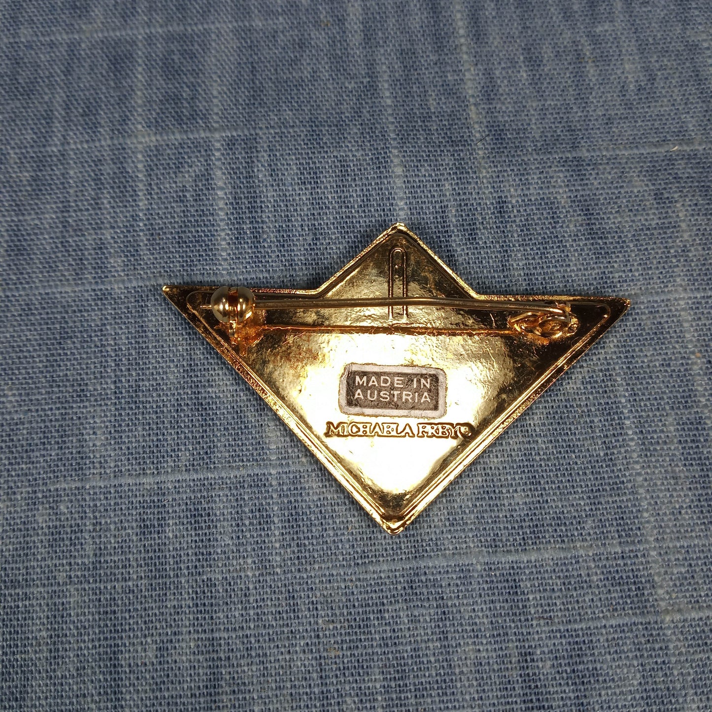 1980s Vintage Triangular Pin with Pink and Black Inlays by Michaela Frey in Austria