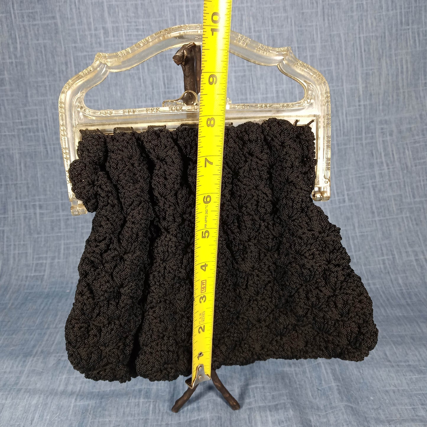 1950s Vintage Black Cord Purse with a Lucite Handle