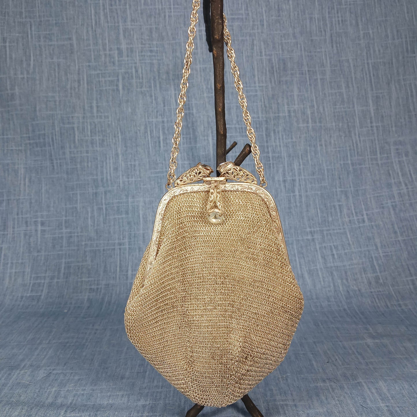 1940's Silver Toned Metal Mesh Evening Bag Tagged US Zone Germany