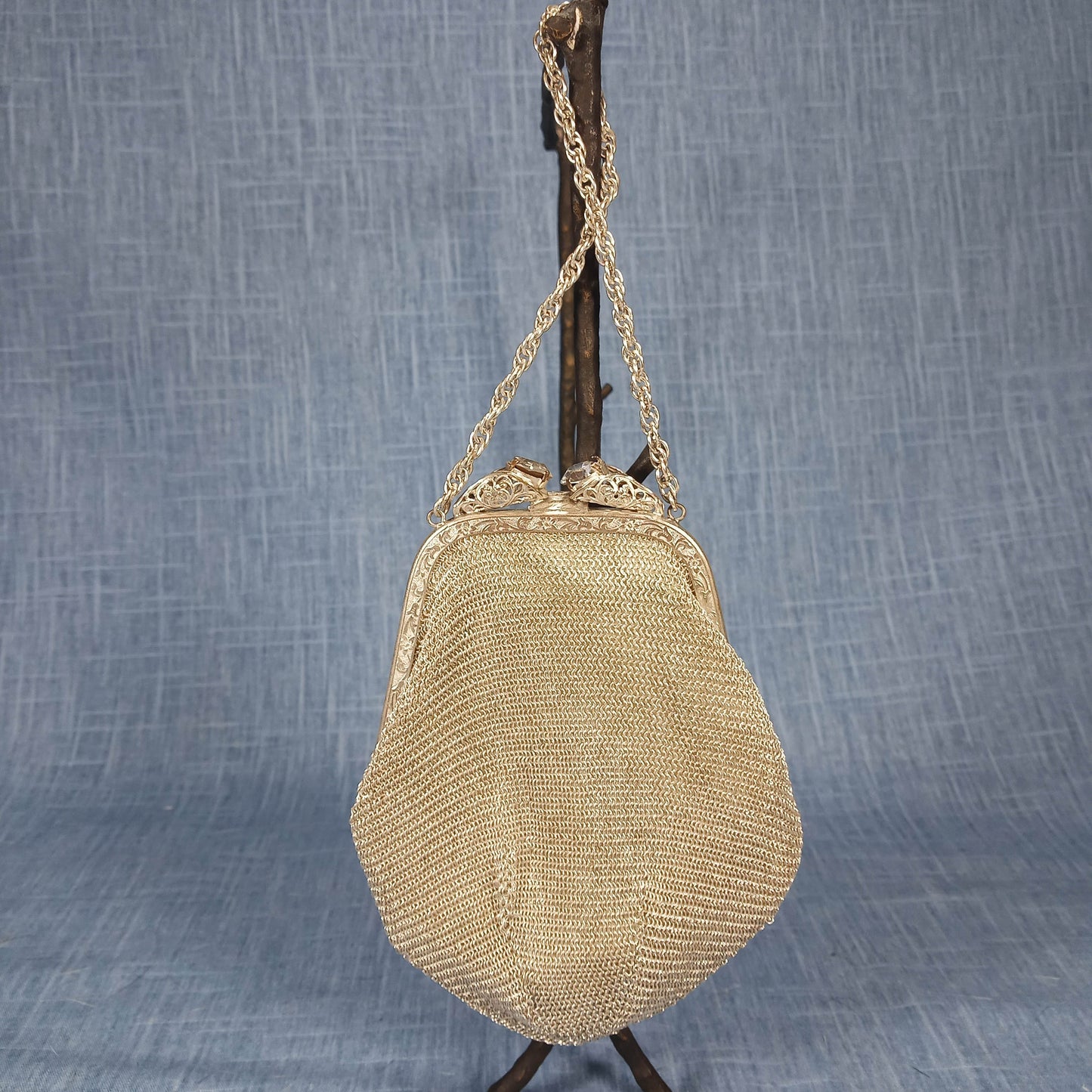 1940's Silver Toned Metal Mesh Evening Bag Tagged US Zone Germany