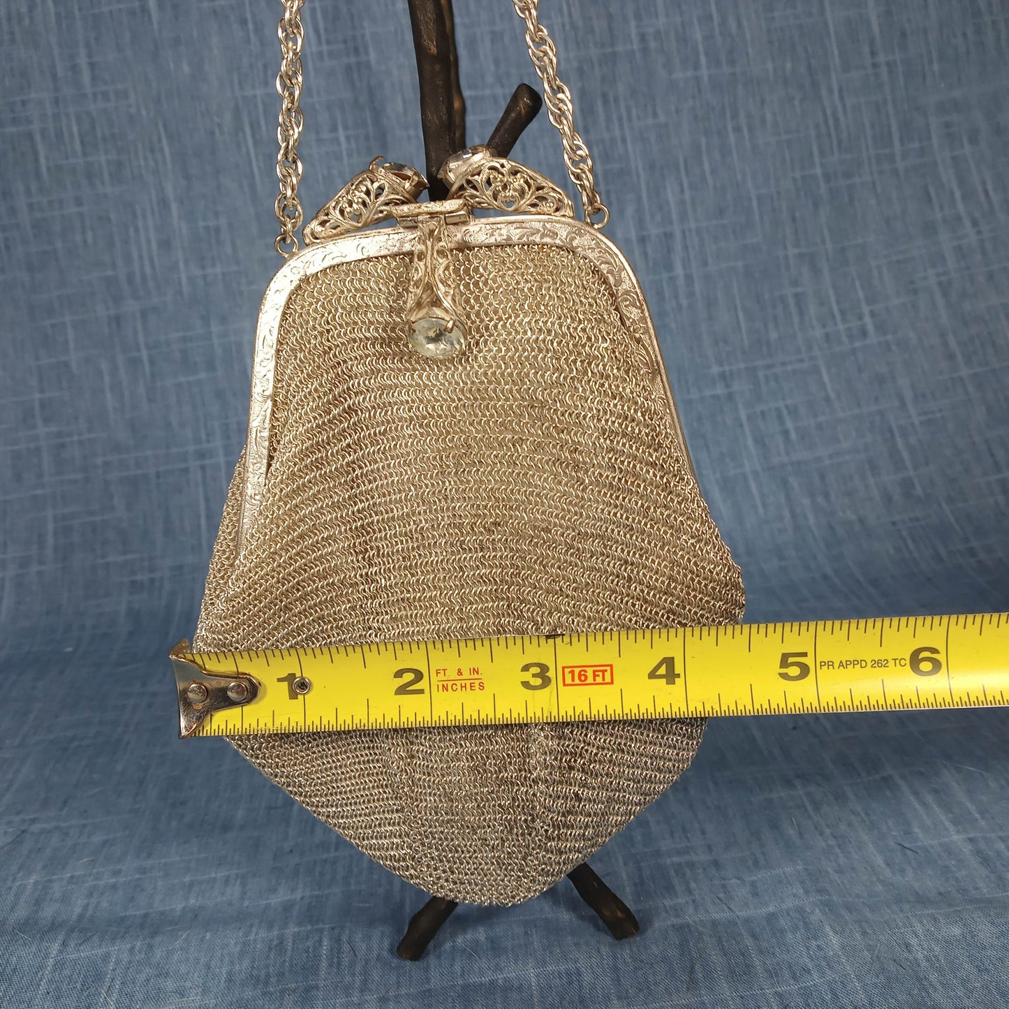 1940's Silver Toned Metal Mesh Evening Bag Tagged US Zone Germany
