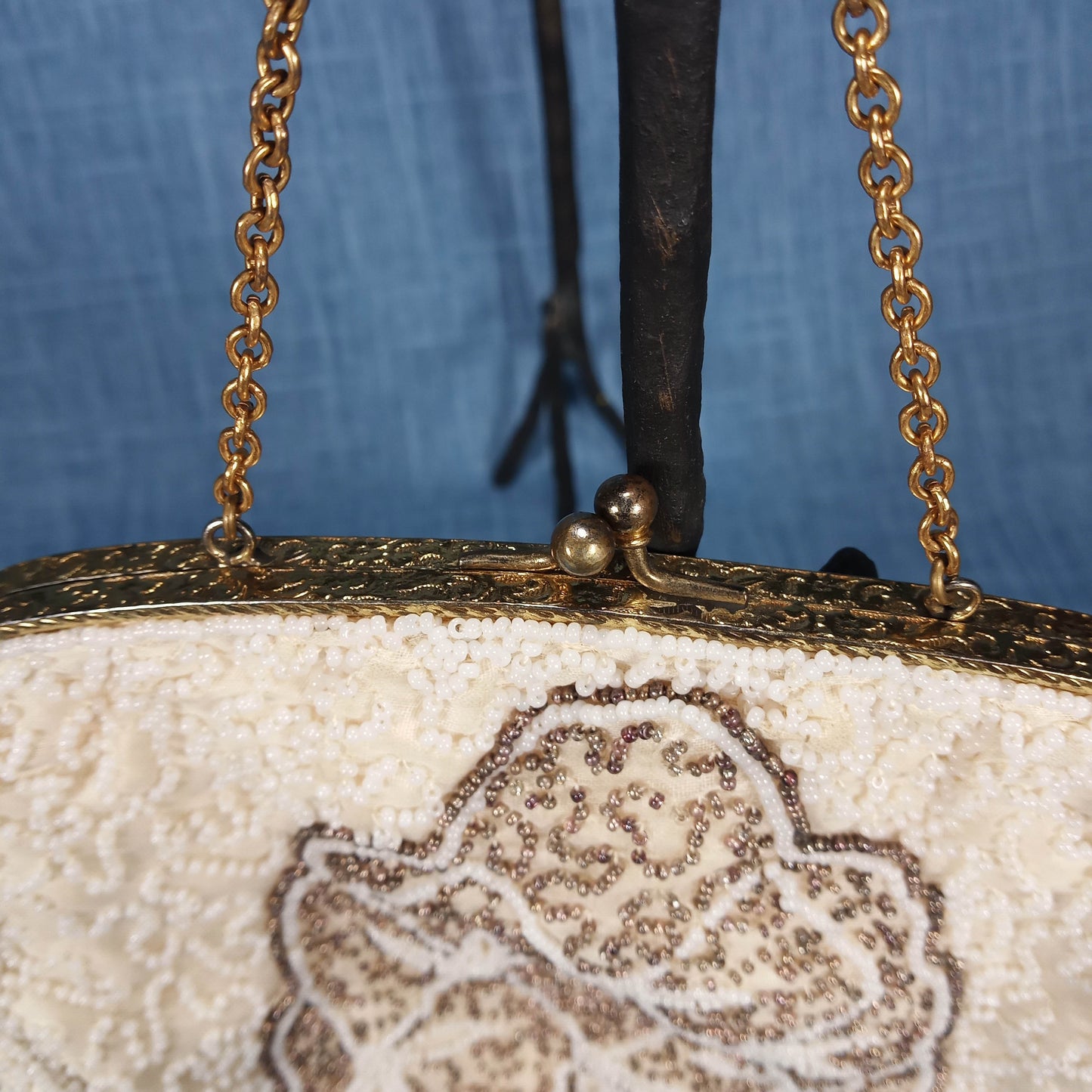 1940's Cream Hand Beaded Wedding Purse