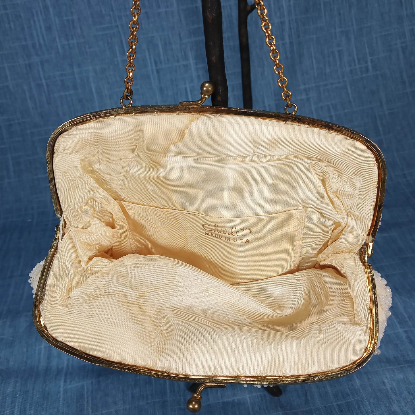 1940's Cream Hand Beaded Wedding Purse